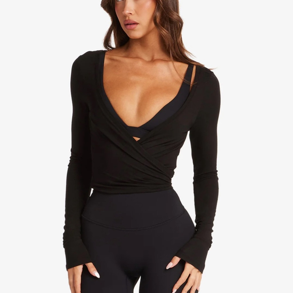 Crop Shop Boutique Tops - CSB Ballet Wrap Top Black | small nwt crop shop boutique